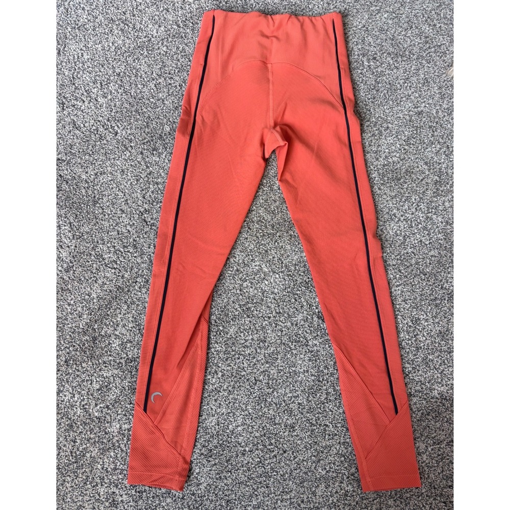 Zyia Active Ribbed‎ Coral High Waist Light N Bright Leggings Black Trim